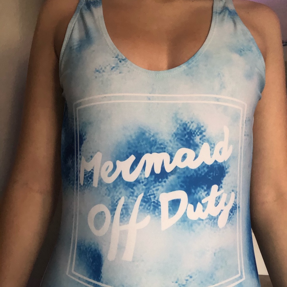Mermaid off duty blue and white one piece swimsuit